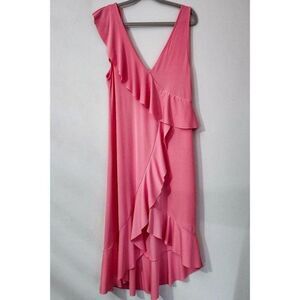 Zara Pink Asymmetrical Ruffle Midi Dress Medium Balletcore Coquette